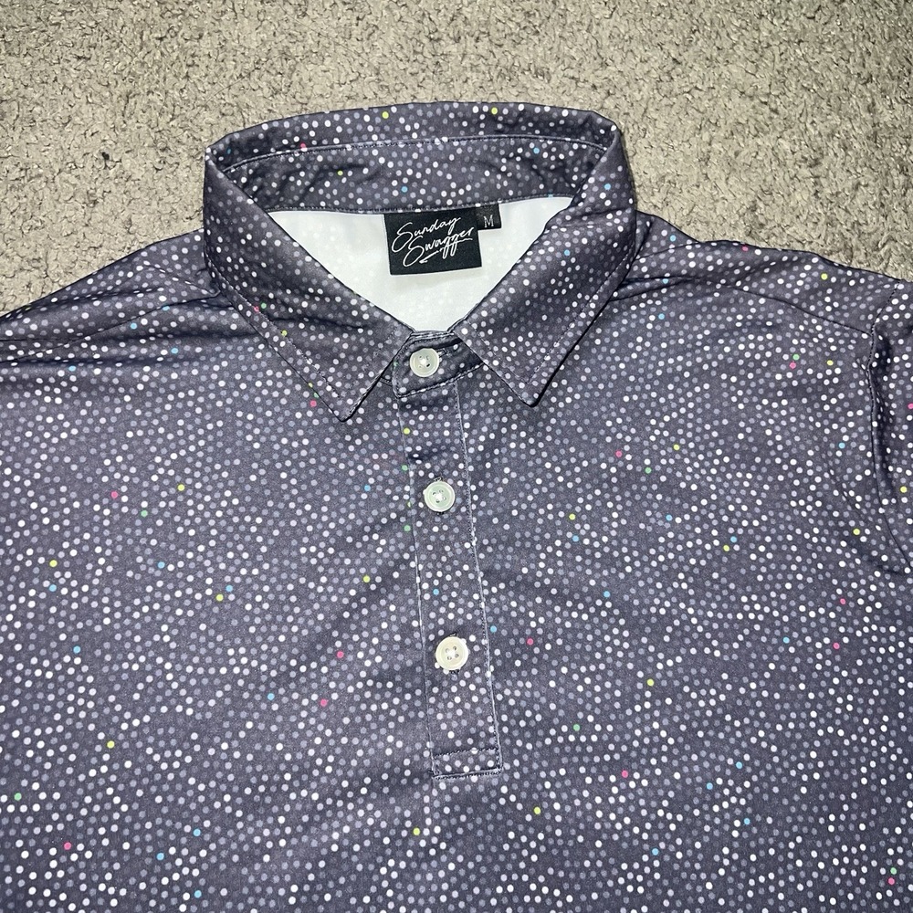 Sunday Swagger Polo Shirt Mens M Gray Polka Dot Golf Stretch Performance